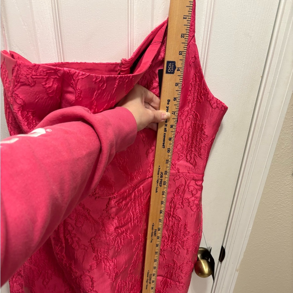 Lulu’s New with Tags, hot pink jacquard midi dress, one shoulder, size XL - Picture 6 of 9